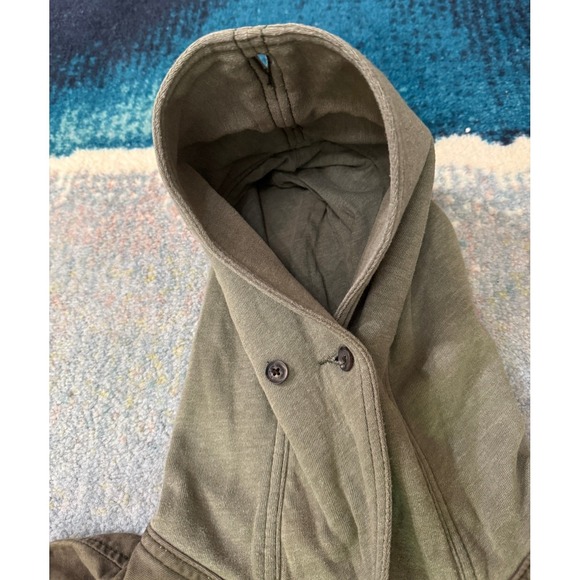 VTG‎ Hollister Utility Chore Jacket L Hood Army Green Zip Button Y2K Grunge - Picture 16 of 16